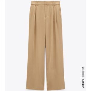 NWT Zara Tan Wide Leg High-Rise Pants